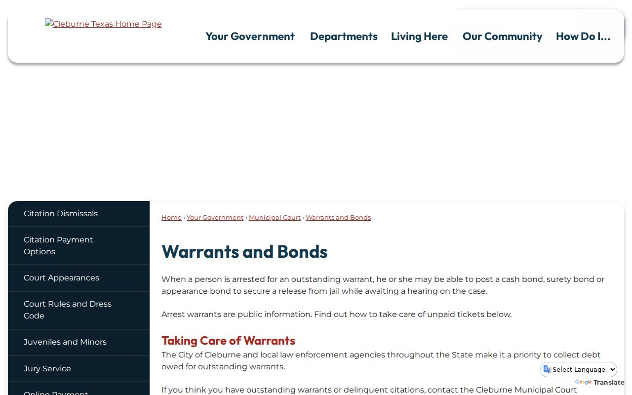 Johnson County active warrant reference, Cleburne Class C list disclaimer