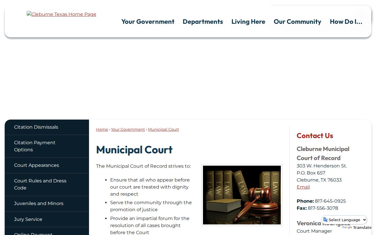 Johnson County active warrant reference, Cleburne Municipal Court contact page