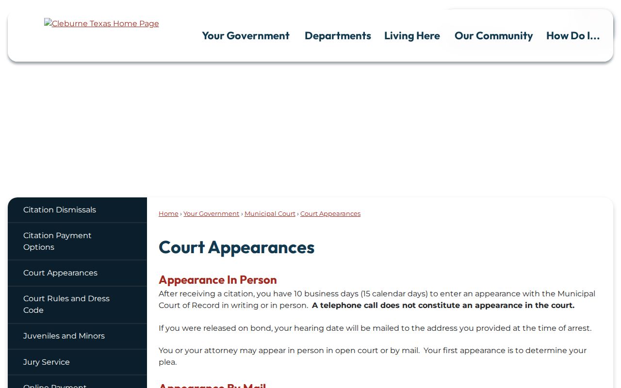 Johnson County bench warrant reference, Cleburne court appearance deadline instructions