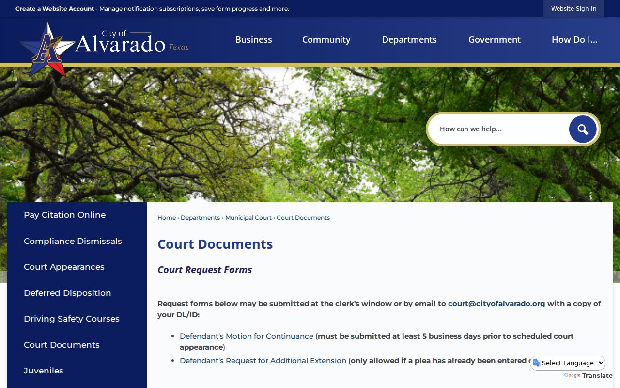 Johnson County traffic warrant reference, Alvarado court continuance and extension forms