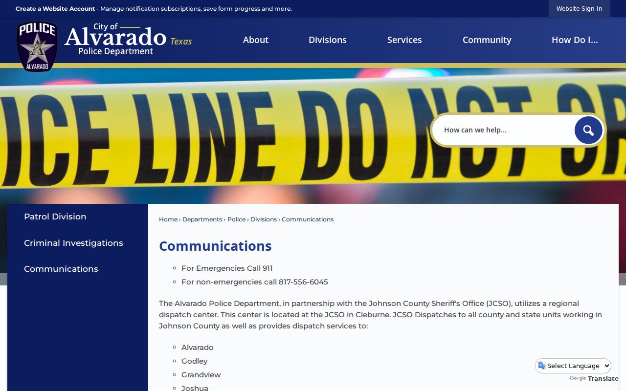 Johnson County traffic warrant reference, Alvarado regional dispatch information