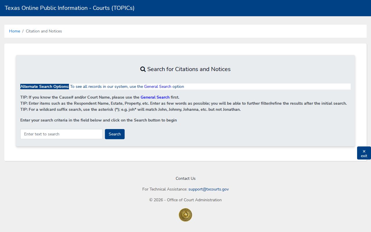 Johnson County traffic warrant reference, Texas citation notice search controls