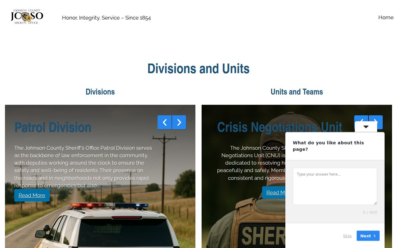 Johnson County warrant records reference, sheriff Records and Open Records divisions