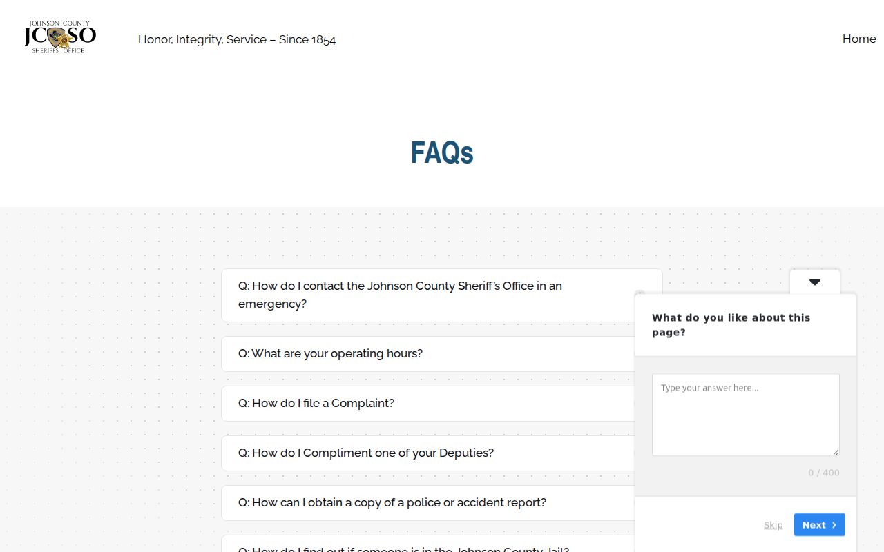 Johnson County warrant records reference, sheriff FAQ records request guidance
